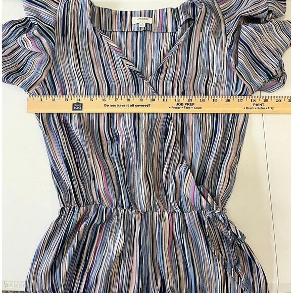 Umgee Women's Colorful Stripe Faux Wrap Ruffle Romper Elastic Waist Size S - Picture 5 of 7